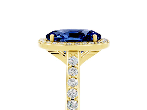 Yellow gold Oval Cut Halo Round Diamond Pavé Band with Four-Prong Setting_5