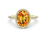 Yellow gold Oval Cut Halo Round Diamond Pavé Band with Four-Prong Setting