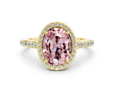 Yellow gold Oval Cut Halo Round Diamond Pavé Band with Four-Prong Setting