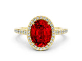 Yellow gold Oval Cut Halo Round Diamond Pavé Band with Four-Prong Setting