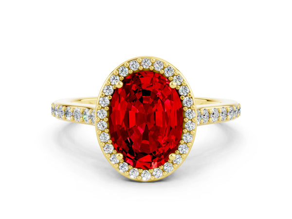 Yellow gold Oval Cut Halo Round Diamond Pavé Band with Four-Prong Setting