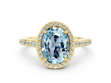 Yellow gold Oval Cut Halo Round Diamond Pavé Band with Four-Prong Setting