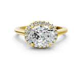 Yellow gold Oval Cut Halo Round Diamond Solitaire Engagement Ring with Pave Band and Four-Prong Setting_15