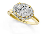 Yellow gold Oval Cut Halo Round Diamond Solitaire Engagement Ring with Pave Band and Four-Prong Setting_16