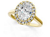 Yellow gold Oval Cut Halo Round Diamond Solitaire Ring with Pavé Band and Four-Prong Setting_1