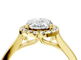 Yellow gold Oval Cut Halo Round Diamond Solitaire Ring with Pavé Band and Four-Prong Setting_4