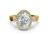 Yellow gold Oval Cut Halo Round Diamond Twist Band with Four-Prong Setting_15