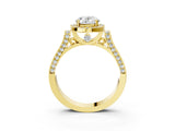 Yellow gold Oval Cut Halo Round Diamond Twist Band with Four-Prong Setting_18