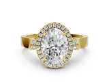 Yellow gold Oval Cut Halo Round Diamond Twist Band with Four-Prong Setting_3