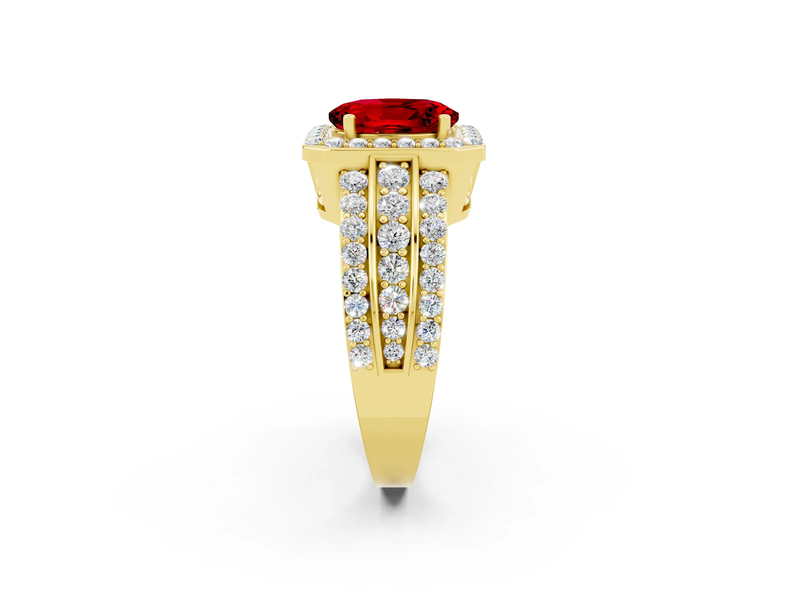 Yellow gold Oval Cut Halo Ruby Ring with Split Shank and Four-Prong Setting_2
