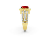 Yellow gold Oval Cut Halo Ruby Ring with Split Shank and Four-Prong Setting_2
