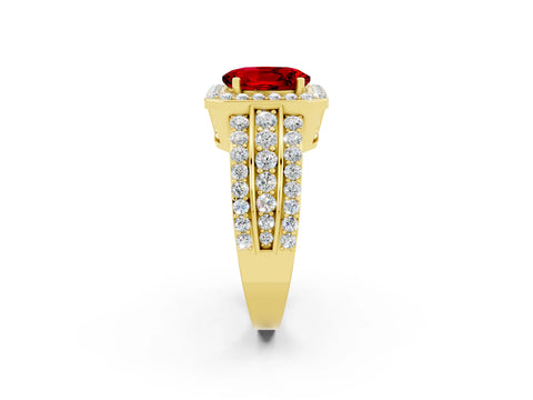Yellow gold Oval Cut Halo Ruby Ring with Split Shank and Four-Prong Setting_2