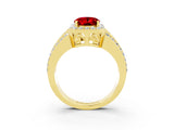 Yellow gold Oval Cut Halo Ruby Ring with Split Shank and Four-Prong Setting_3