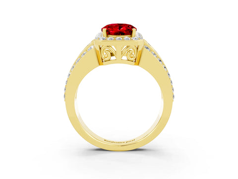 Yellow gold Oval Cut Halo Ruby Ring with Split Shank and Four-Prong Setting_3