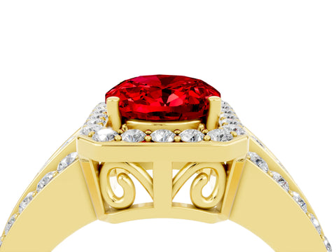 Yellow gold Oval Cut Halo Ruby Ring with Split Shank and Four-Prong Setting_4
