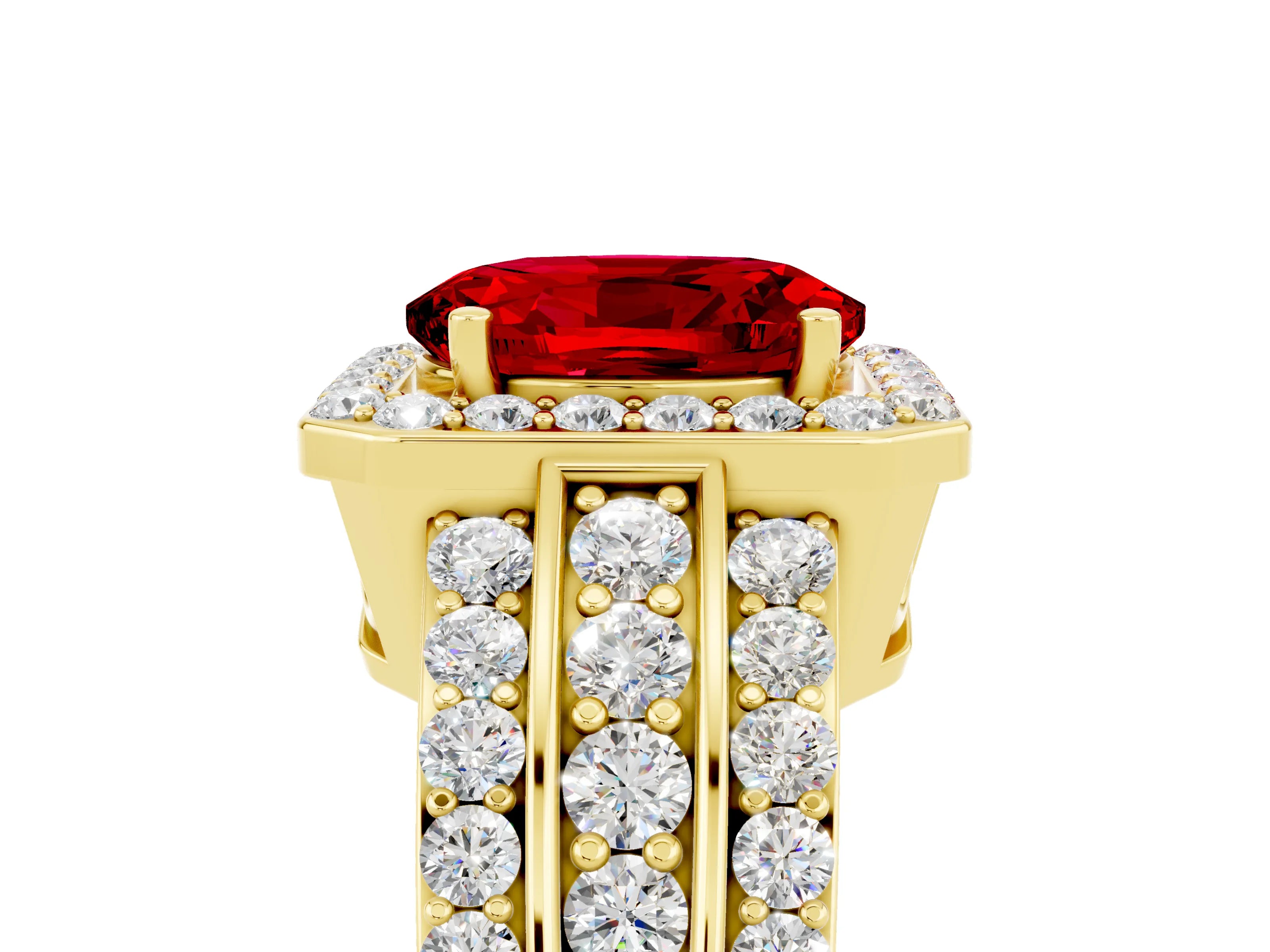 Yellow gold Oval Cut Halo Ruby Ring with Split Shank and Four-Prong Setting_5