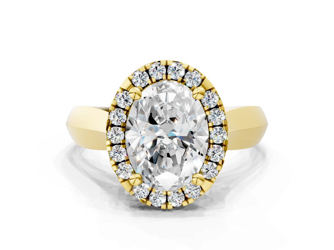 Yellow gold Oval Cut Halo Solitaire Engagement Ring with Square Band and Four-Prong Setting_160