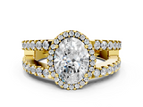 Yellow gold Oval Cut Halo Split Shank Diamond Ring with Four-Prong Setting_64