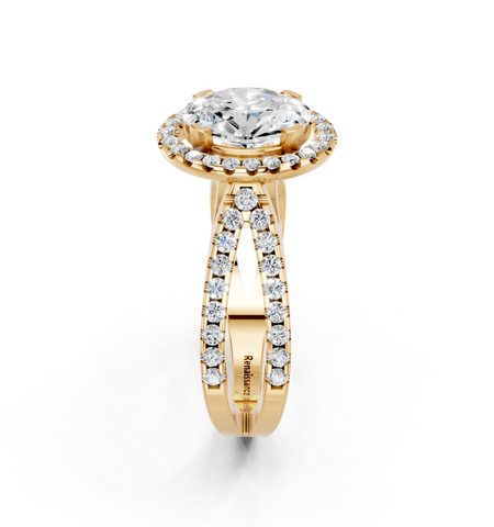 Yellow gold Oval Cut Halo Split Shank Pave Set Ring_31