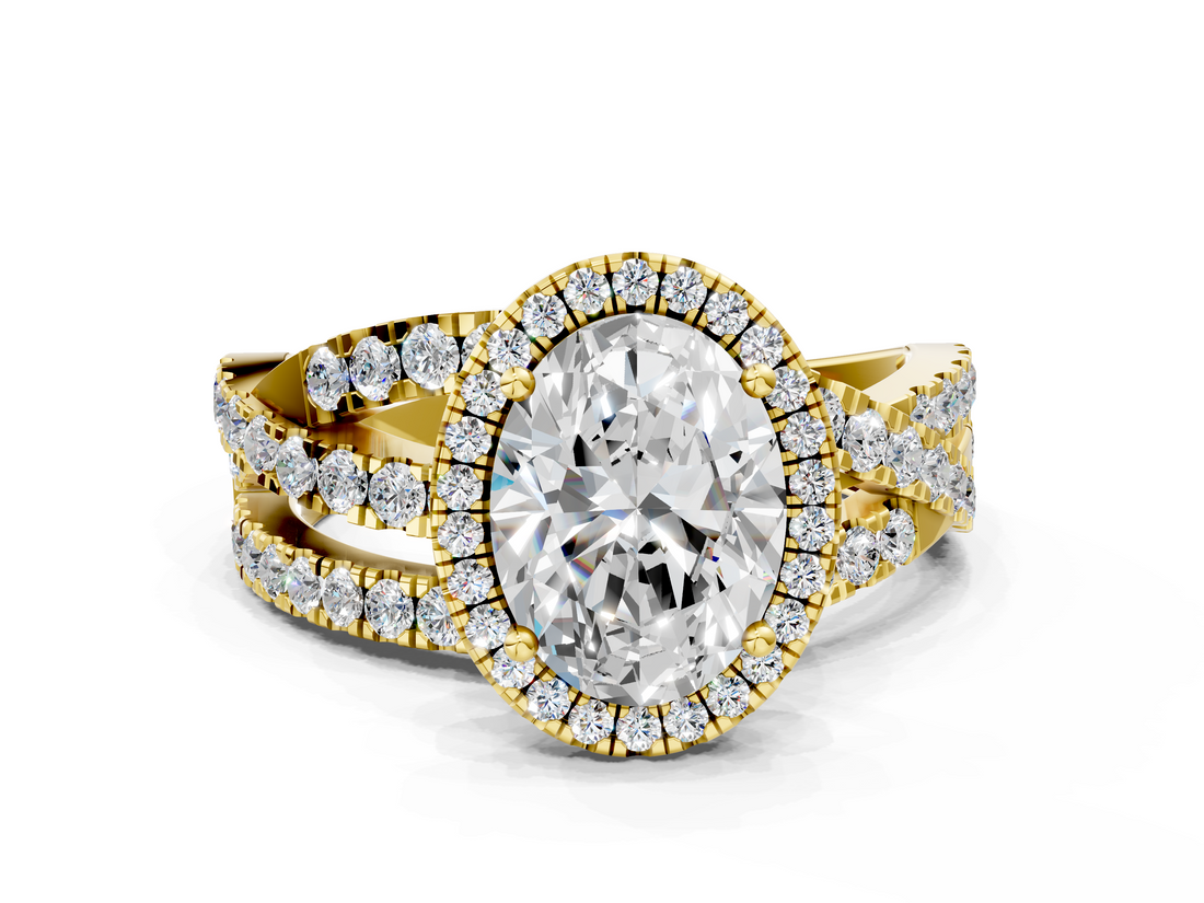 Yellow gold Oval Cut Halo Split Shank Prong Setting Ring_74