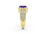 Yellow gold Oval Cut Halo Tanzanite Ring with Split Shank and Four-Prong Setting_2