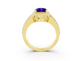 Yellow gold Oval Cut Halo Tanzanite Ring with Split Shank and Four-Prong Setting_3