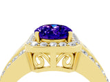 Yellow gold Oval Cut Halo Tanzanite Ring with Split Shank and Four-Prong Setting_4