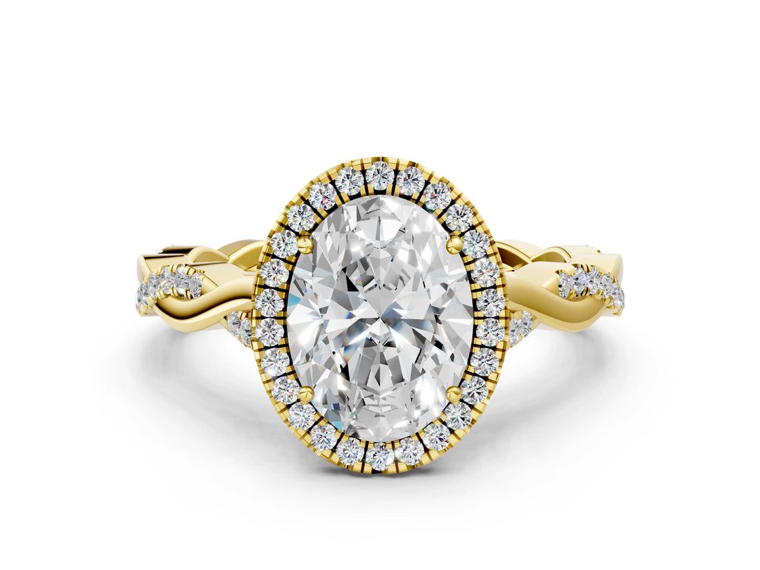 Yellow gold Oval Cut Halo Twist Band with Four-Prong Setting_15