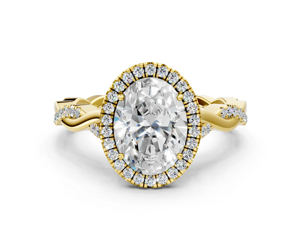 Yellow Gold Oval Interwoven Twist Halo Engagement Ring Setting