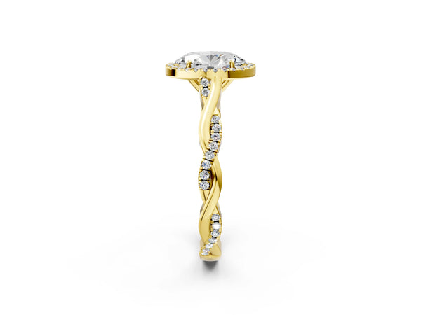 Yellow Gold Oval Interwoven Twist Halo Engagement Ring Setting
