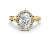 Yellow gold Oval Cut Halo Twist Band with Four-Prong Setting_3