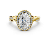 Yellow gold Oval Cut Halo Twisted Band Four-Prong Ring_33
