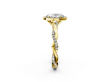 Yellow gold Oval Cut Halo Twisted Band Four-Prong Ring_35