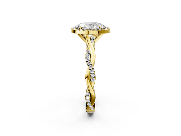 Yellow gold Oval Cut Halo Twisted Band Four-Prong Ring