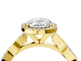 Yellow gold Oval Cut Halo Twisted Band Four-Prong Ring_37