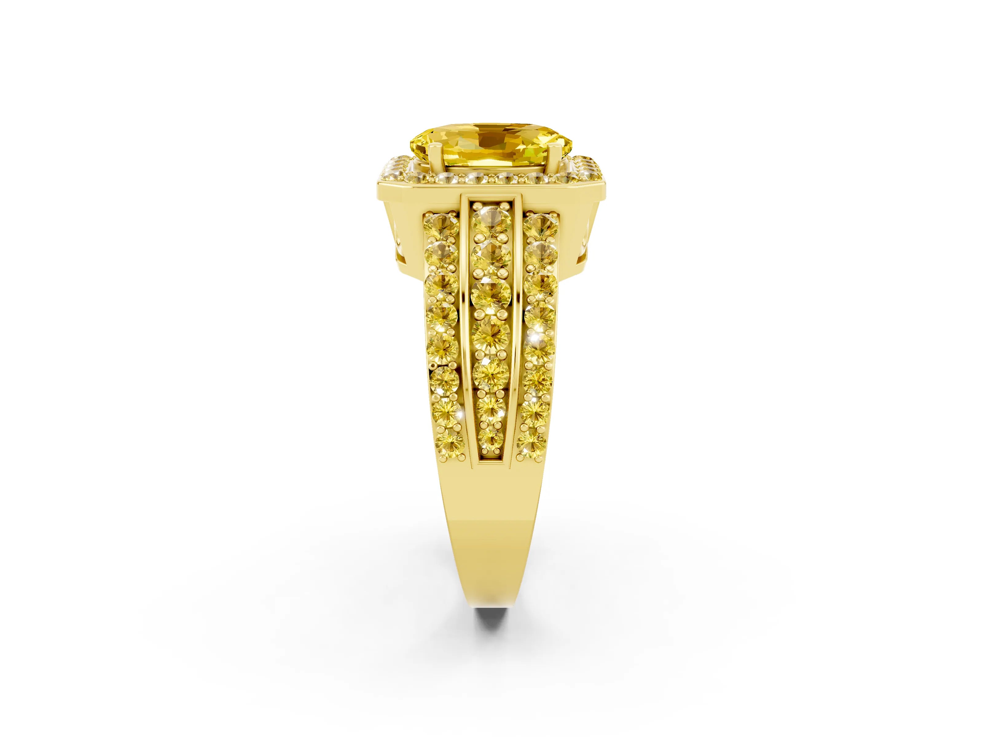 Yellow gold Oval Cut Halo Yellow Sapphire Ring with Split Shank and Four-Prong Setting_2
