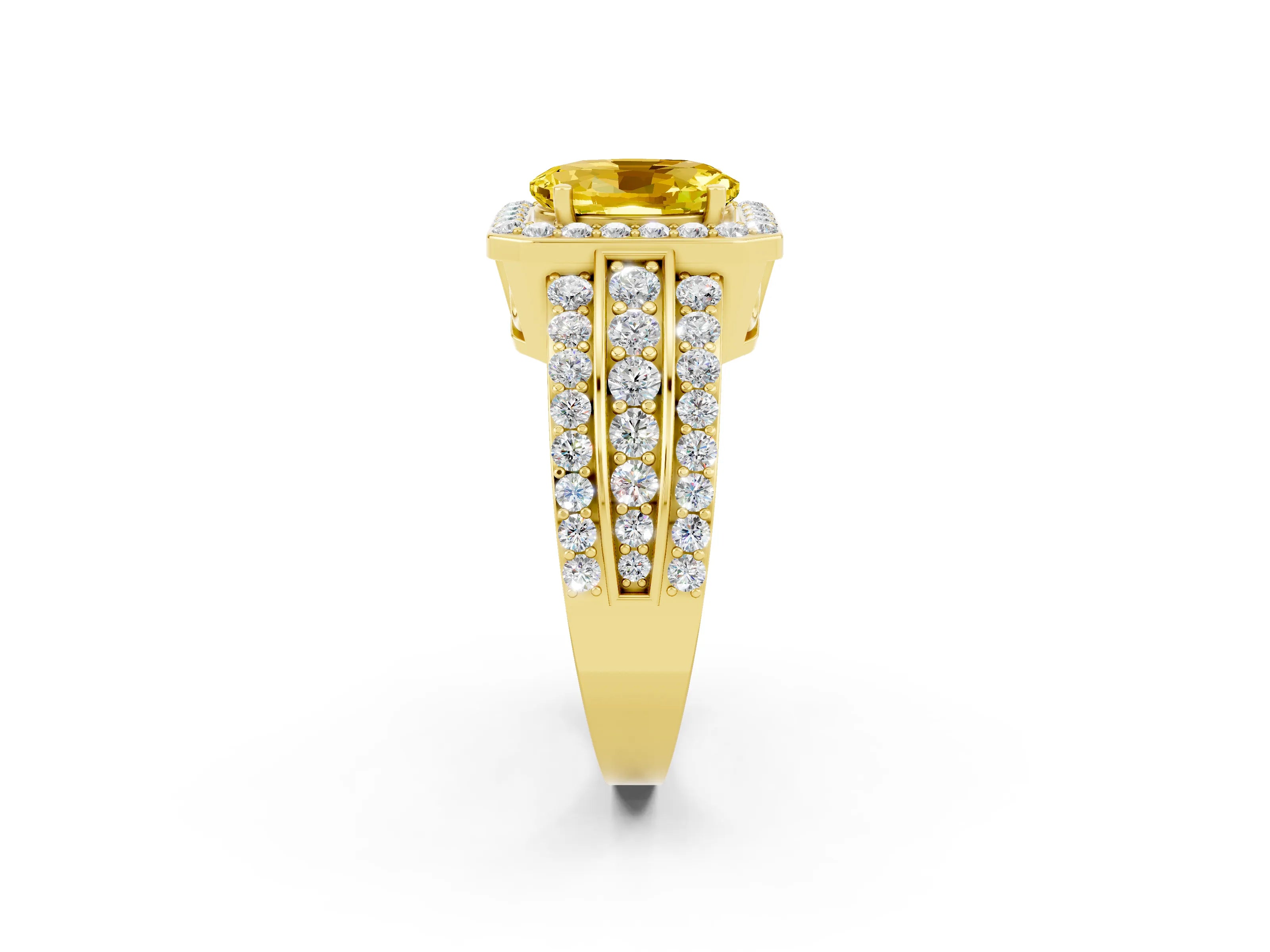 Yellow gold Oval Cut Halo Yellow Sapphire Ring with Split Shank and Four-Prong Setting_26