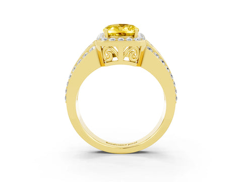 Yellow gold Oval Cut Halo Yellow Sapphire Ring with Split Shank and Four-Prong Setting_27