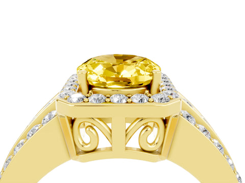 Yellow gold Oval Cut Halo Yellow Sapphire Ring with Split Shank and Four-Prong Setting_28