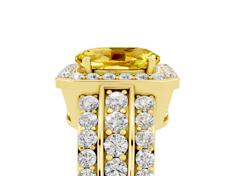 Yellow gold Oval Cut Halo Yellow Sapphire Ring with Split Shank and Four-Prong Setting_29