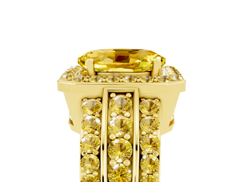 Yellow gold Oval Cut Halo Yellow Sapphire Ring with Split Shank and Four-Prong Setting_5