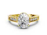 Yellow gold Oval Cut Milgrain Channel Set Engagement Ring with Solitaire Prong Setting_94