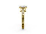 Yellow gold Oval Cut Milgrain Channel Set Engagement Ring with Solitaire Prong Setting_96