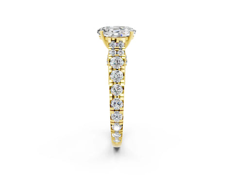 Yellow gold Oval Cut Moissanite Classic Solitaire Ring with Pavé Band and Four-Prong Setting_2