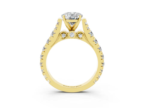 Yellow gold Oval Cut Moissanite Classic Solitaire Ring with Pavé Band and Four-Prong Setting_3