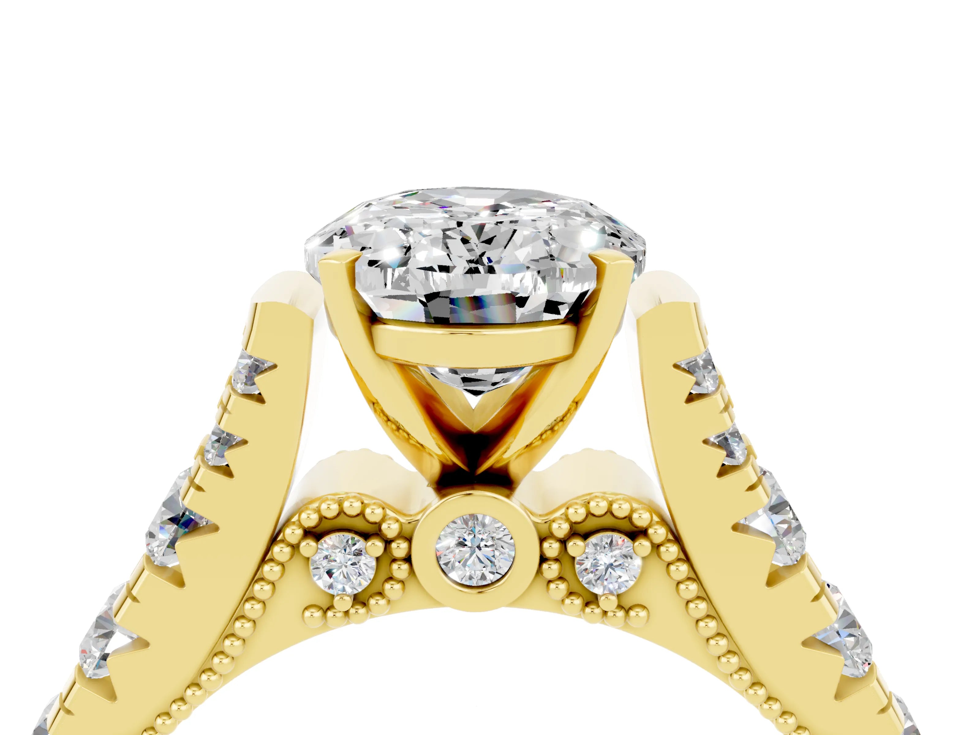 Yellow gold Oval Cut Moissanite Classic Solitaire Ring with Pavé Band and Four-Prong Setting_4