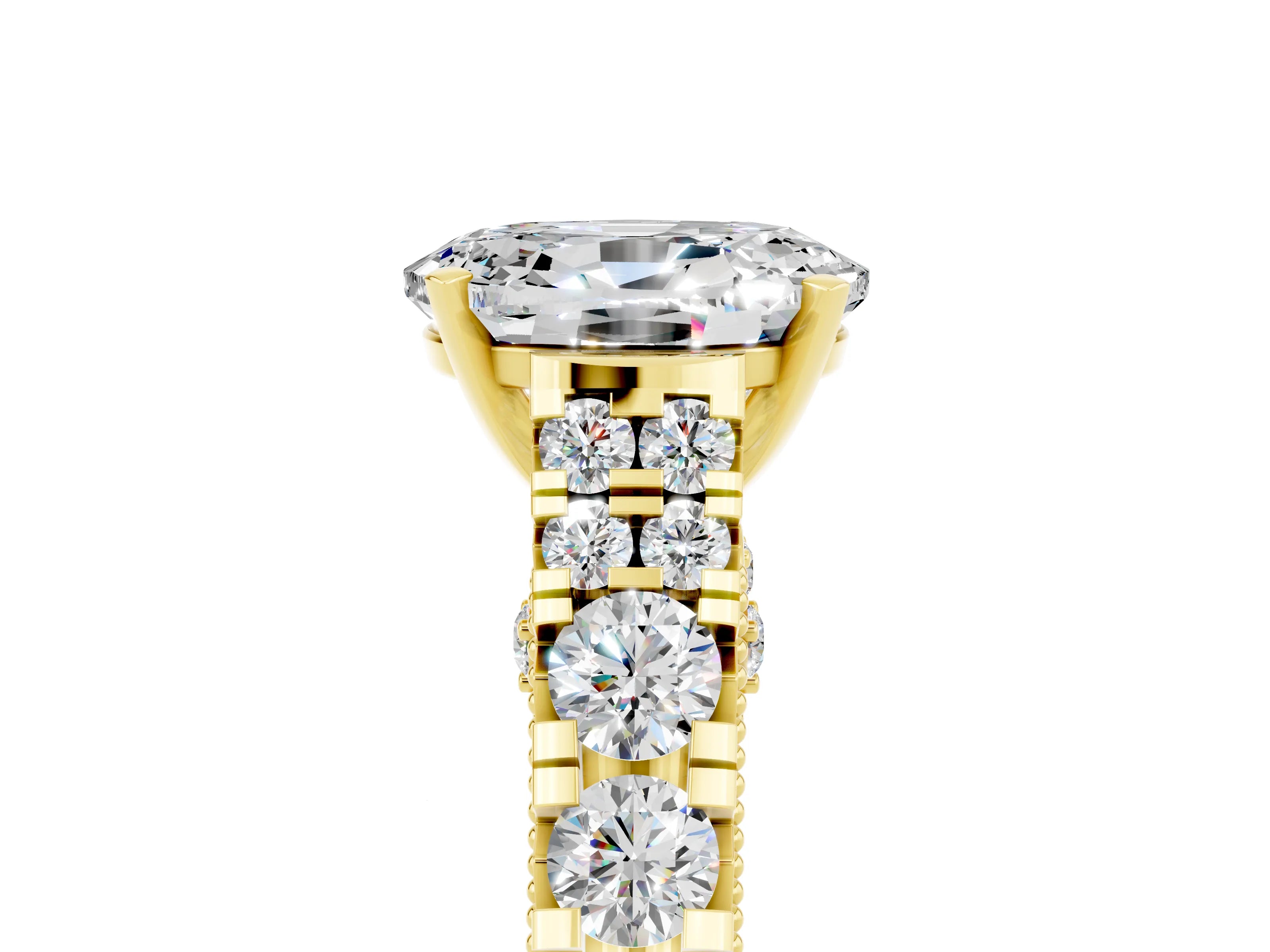 Yellow gold Oval Cut Moissanite Classic Solitaire Ring with Pavé Band and Four-Prong Setting_5