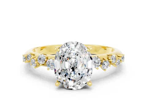 Yellow gold Oval Cut Moissanite Cluster Side Stone Solitaire Ring with Prong Setting_24