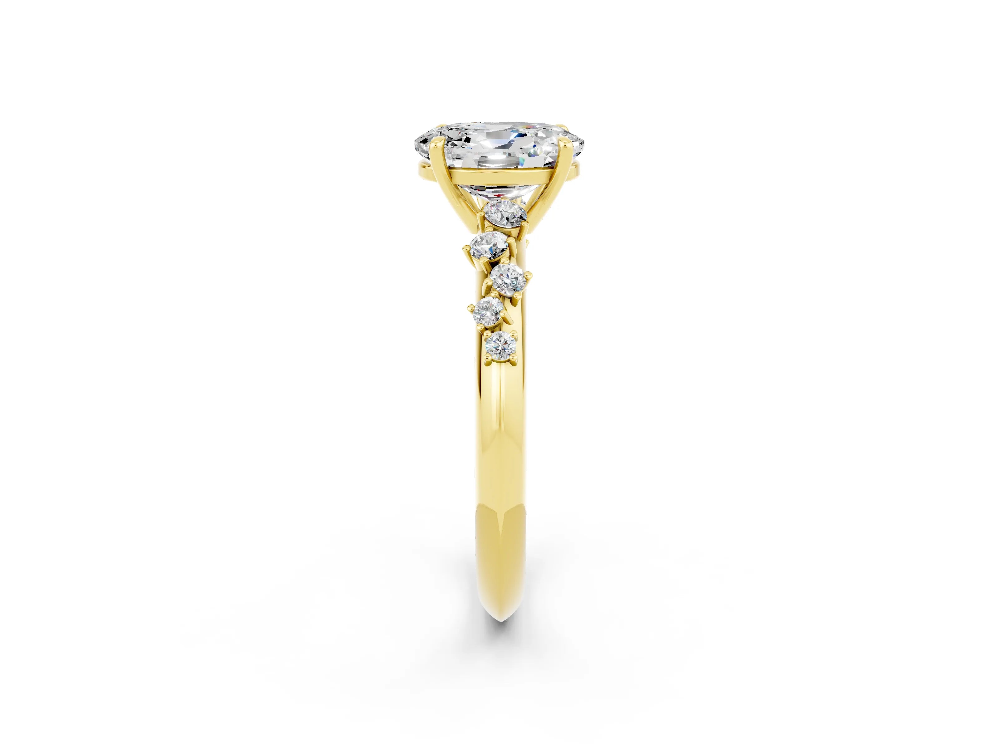 Yellow gold Oval Cut Moissanite Cluster Side Stone Solitaire Ring with Prong Setting_26