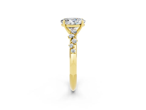 Yellow gold Oval Cut Moissanite Cluster Side Stone Solitaire Ring with Prong Setting_26